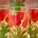 Set of 4 Vintage Red Tulip Glasses