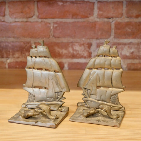 Brass Boat & Dolphin Bookends