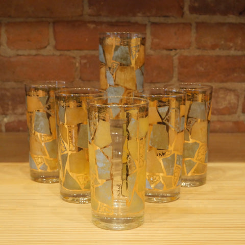 Set of 7 Vintage Briard Mosaic Collins Glasses